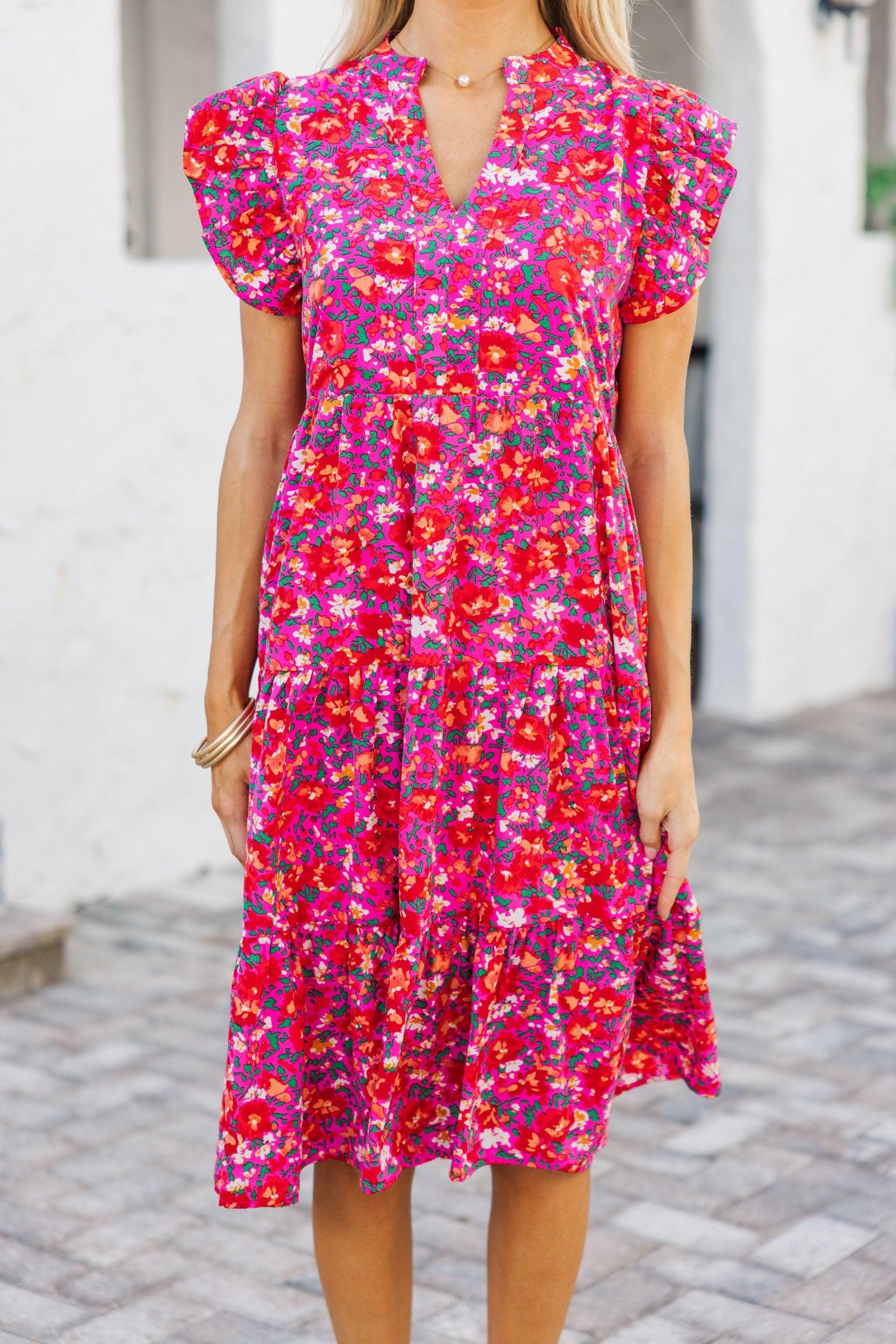 Make It Your Own Fuchsia Pink Floral Tiered Dress Female Product Image