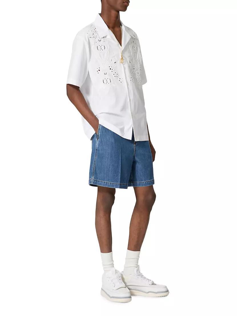 Denim Bermuda Shorts with Metallic V Detail Product Image