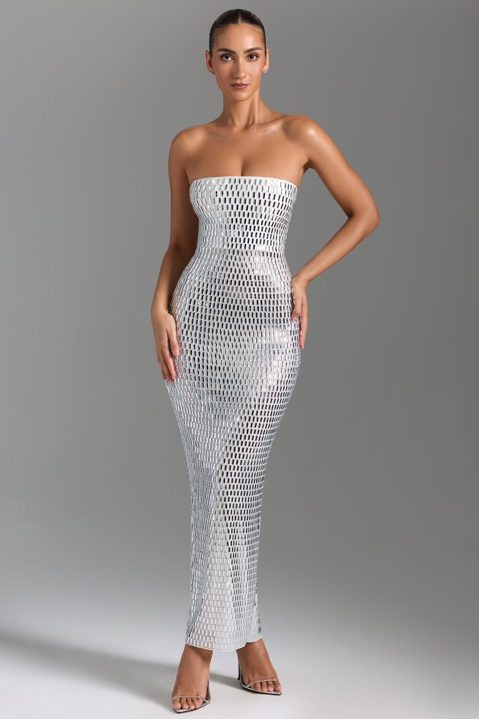 Embellished Bandeau Maxi Dress in White Product Image