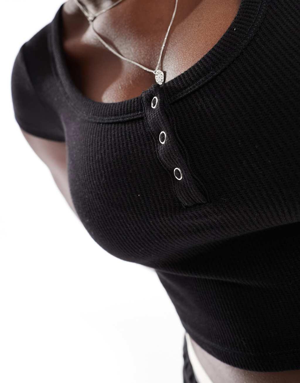 Cotton On short sleeve waffle henley crop top Product Image
