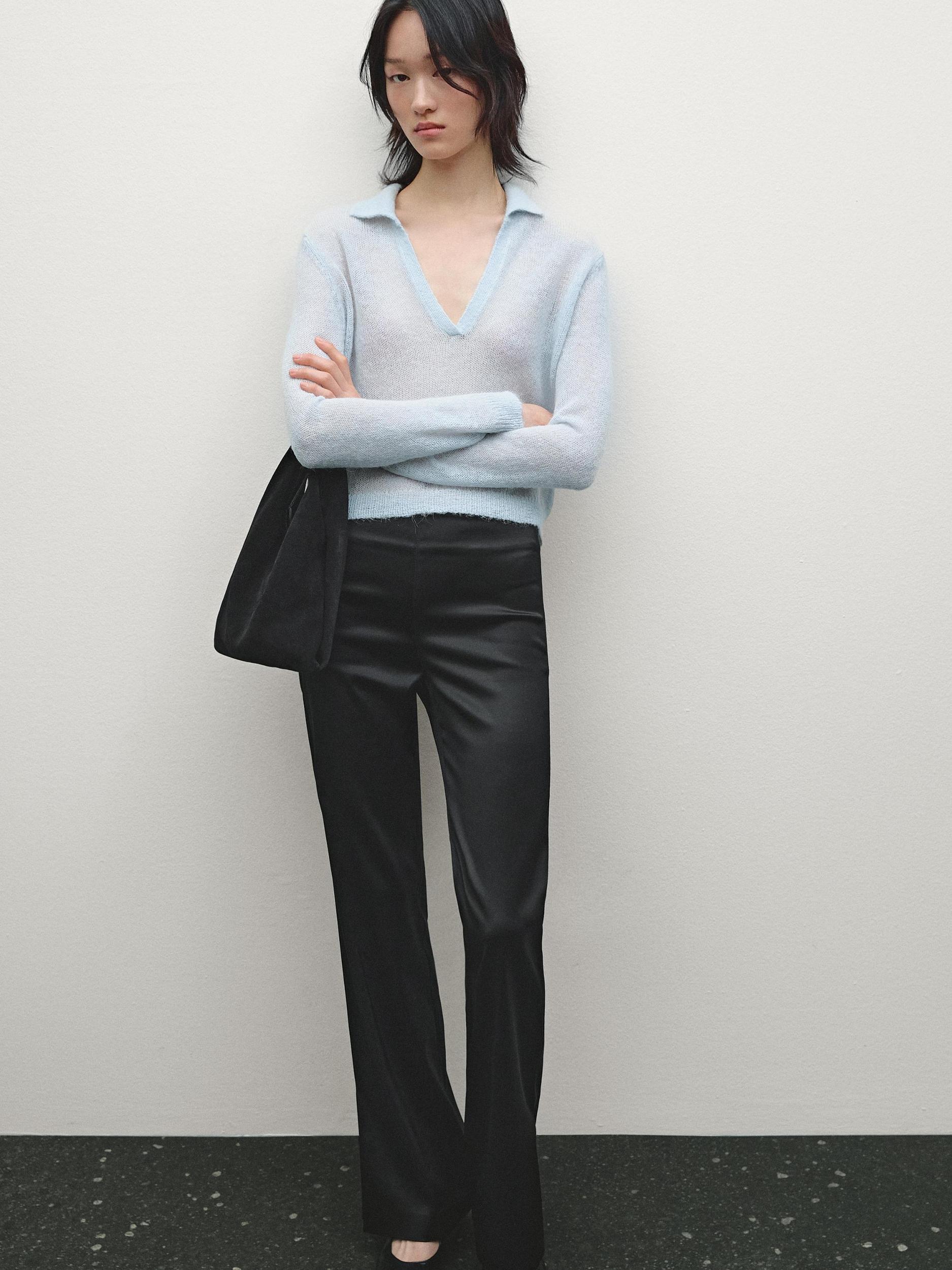 Satin flared trousers with vents Product Image