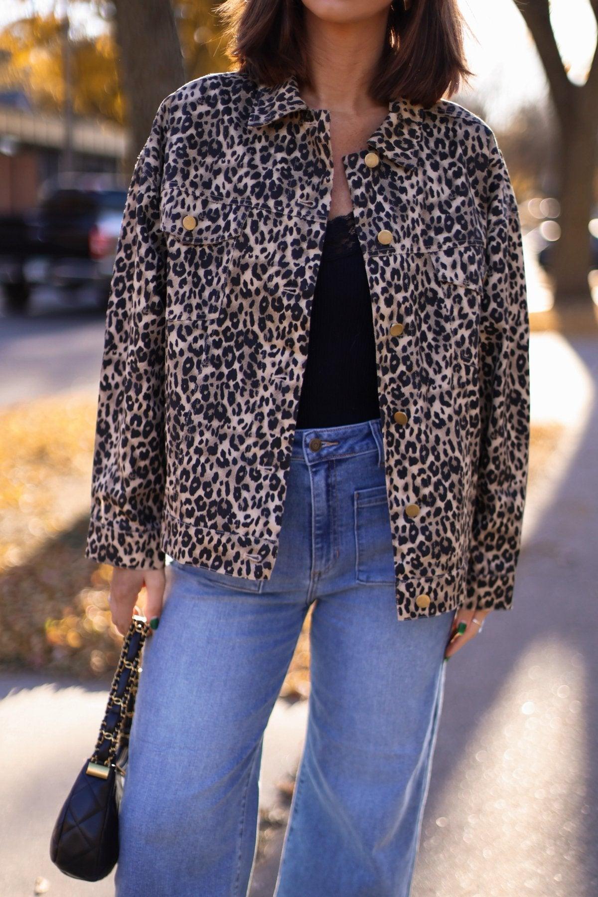 Taupe Leopard Print Oversized Jacket - FINAL SALE Female Product Image