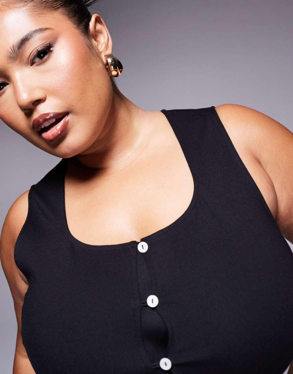 ASOS DESIGN Curve heavyweight ponte longline vest in black Product Image