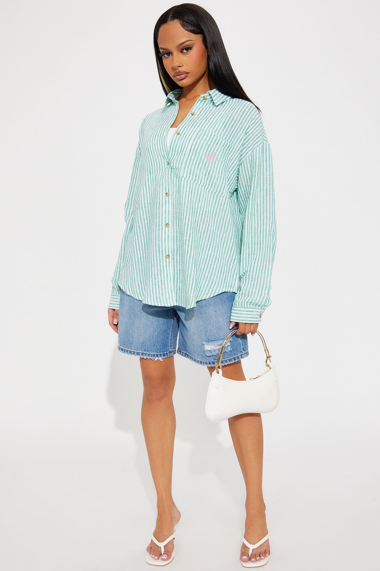 Beach Sunrise Striped Linen Shirt - Green/combo Product Image
