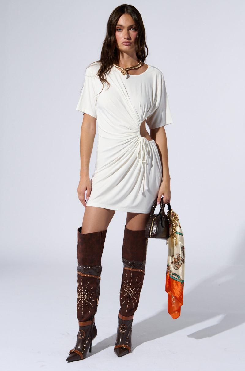 KIRBY RUCHED TSHIRT MINI DRESS WITH CUTOUT Product Image
