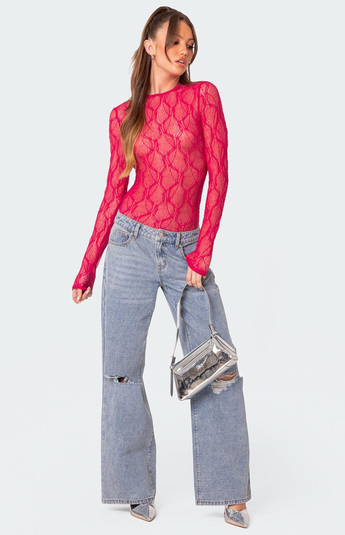 Edikted Womens Lina Textured Sheer Lace Bodysuit Product Image