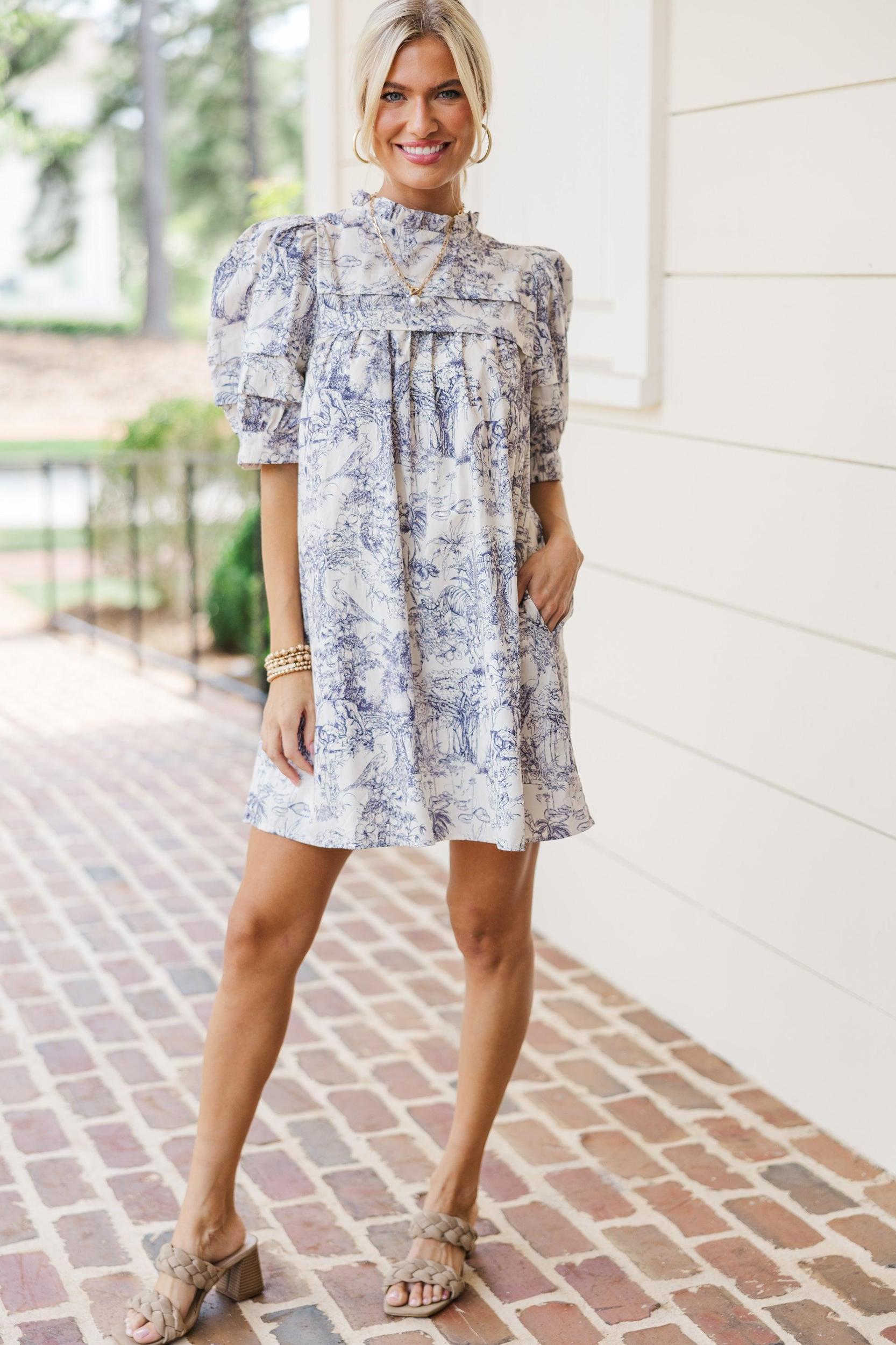 Spend Your Day Slate Toile Dress Female Product Image