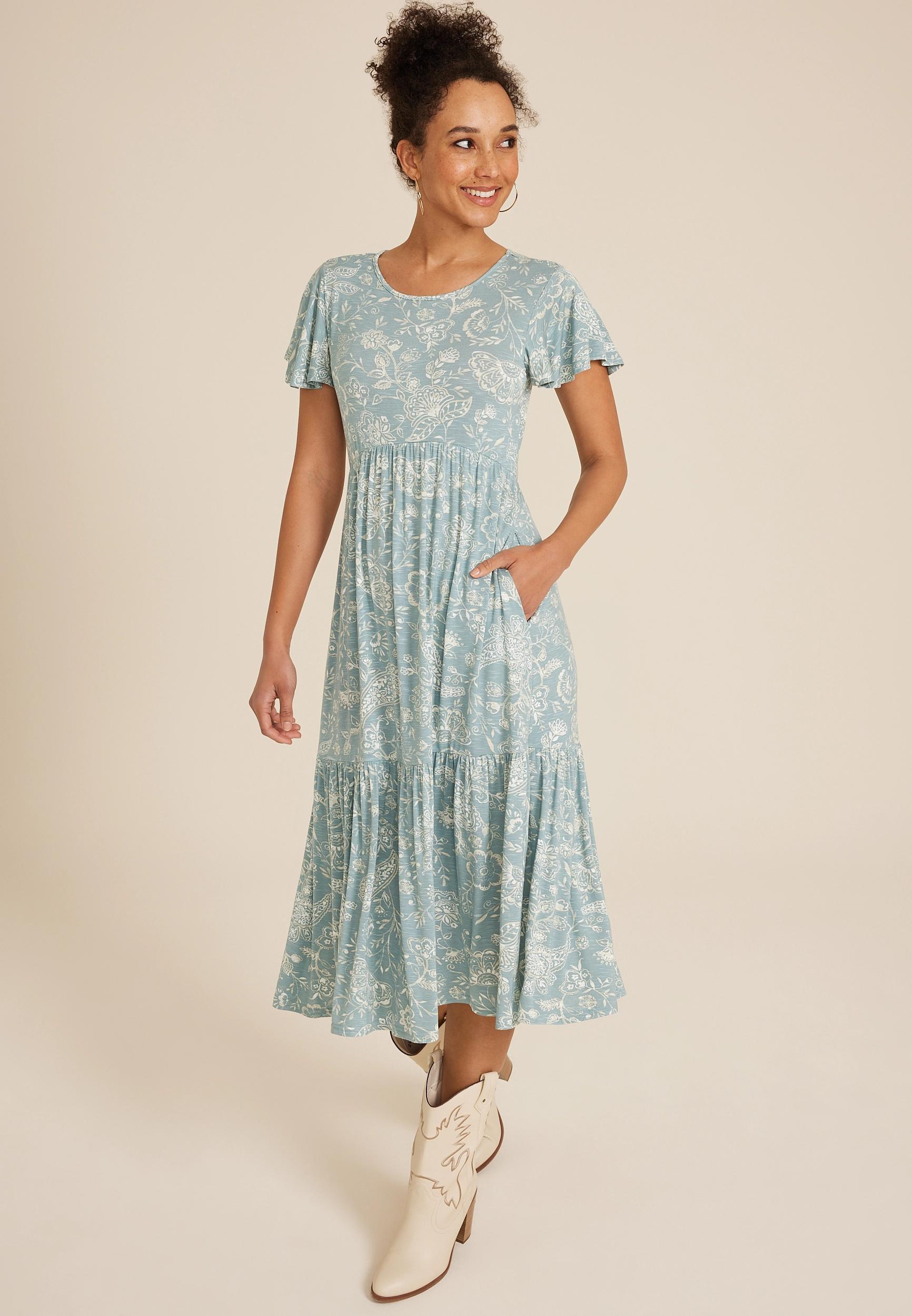 Maurices Womens 24/7 Flutter Sleeve Floral Midi Dress Product Image