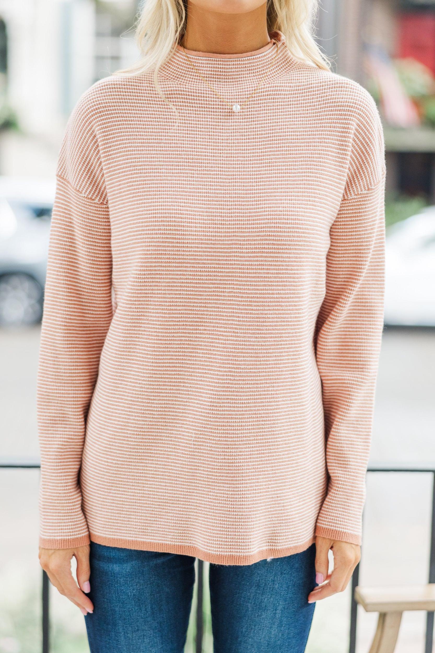 What A Treat Mauve Pink Striped Sweater Female Product Image