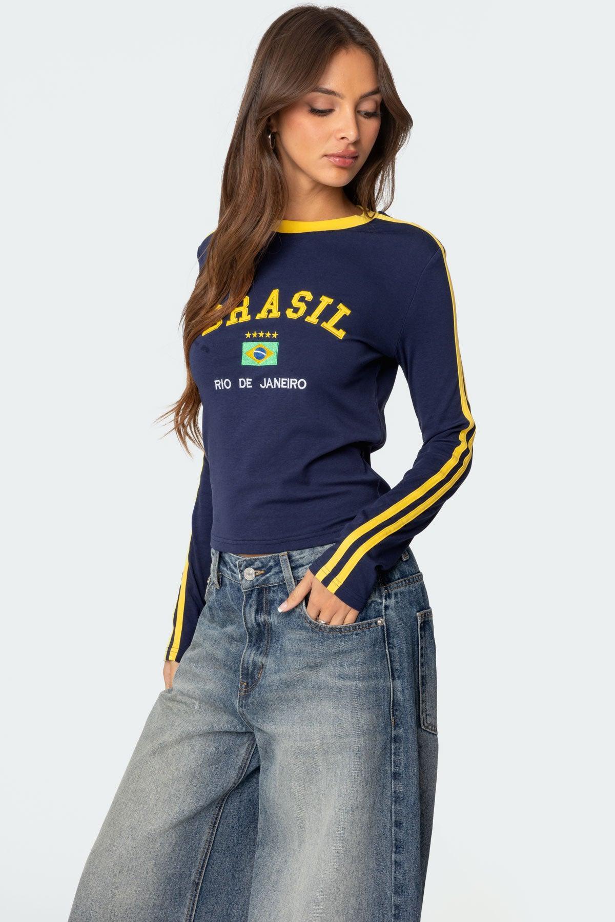 Brasil Embroidered Long Sleeve T Shirt Product Image