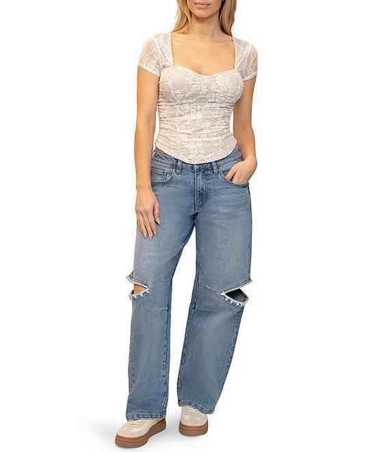 Stevie By Steve Madden Sheer Lace Cap Sleeve Corset Top Product Image
