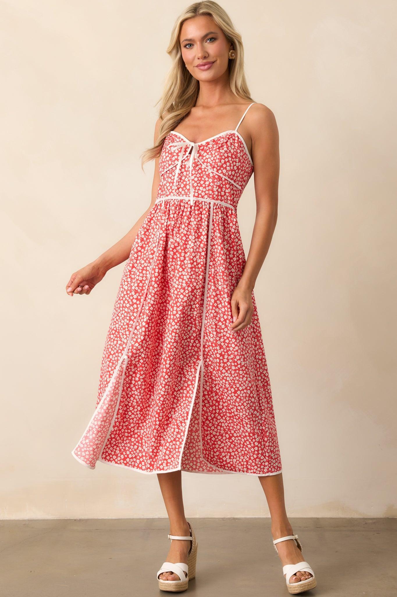 Memories Being Made Red Floral Sleeveless Midi Dress Product Image