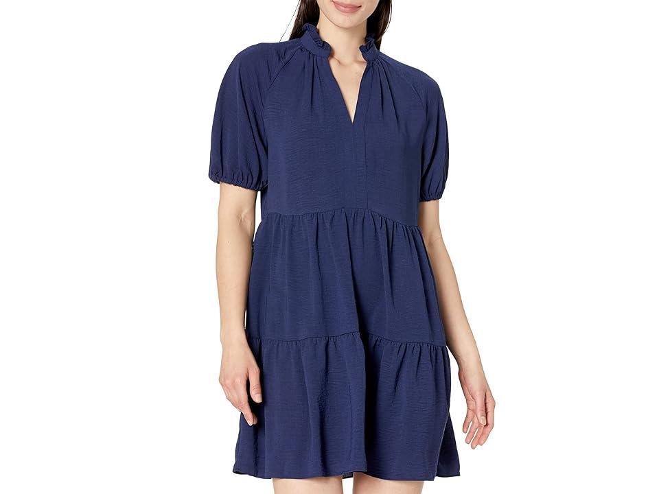 CeCe Ruffle Mock V-Neck Short Puffed Sleeve Tiered Mini Dress Product Image