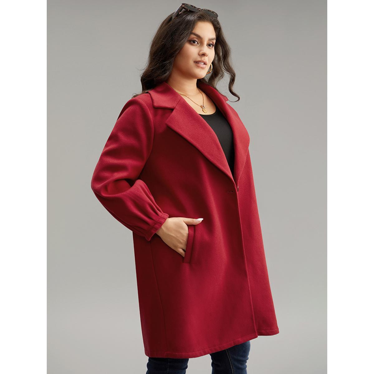 Plus Size Lapel Collar Pocket Button Up Coat Women Crimson Casual Plain Ladies Dailywear Winter Coats BloomChic 14-16/1X Product Image