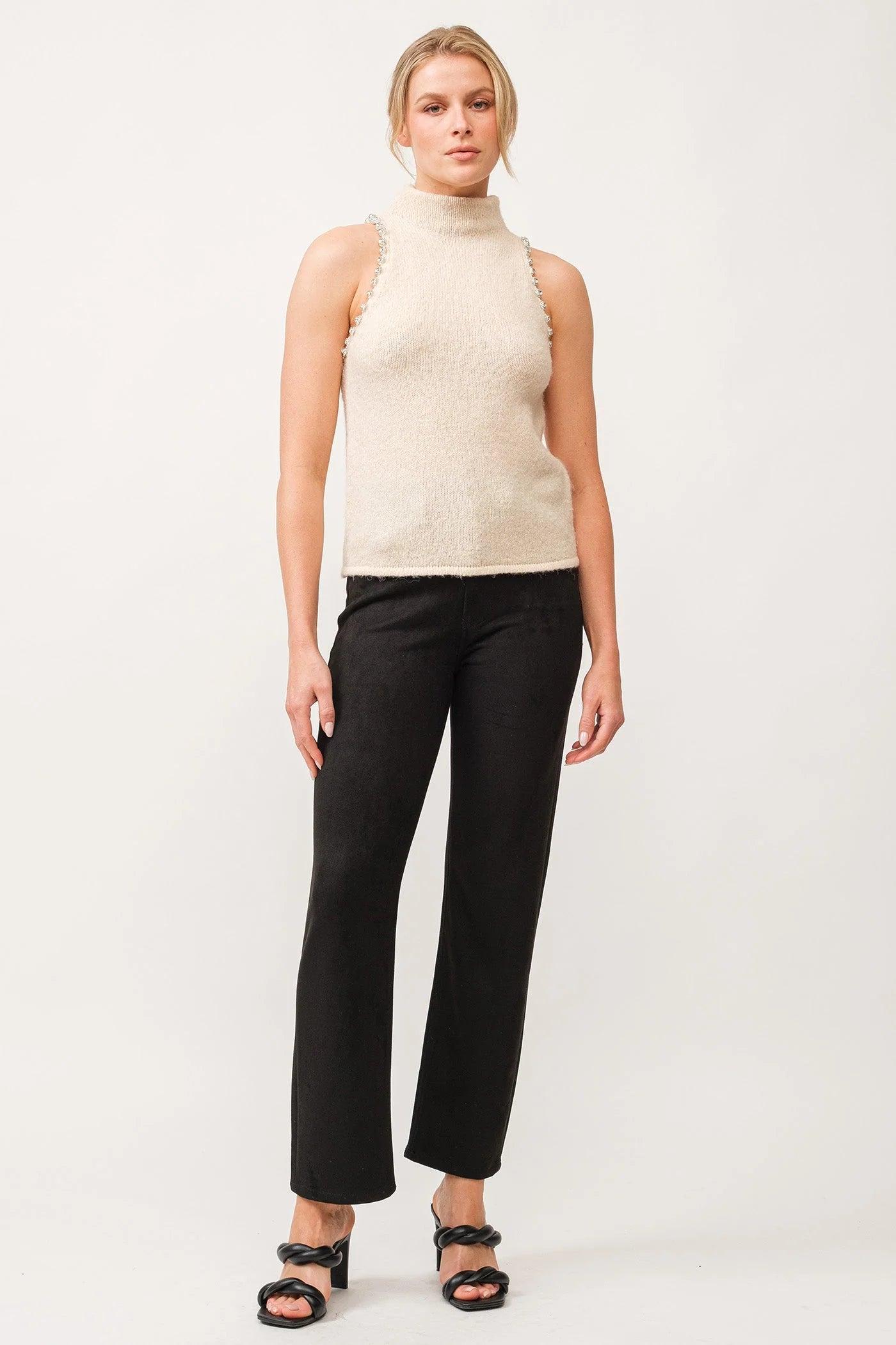 Alva Mockneck Jeweled Armhole Halter Fit Sweater Vest Product Image