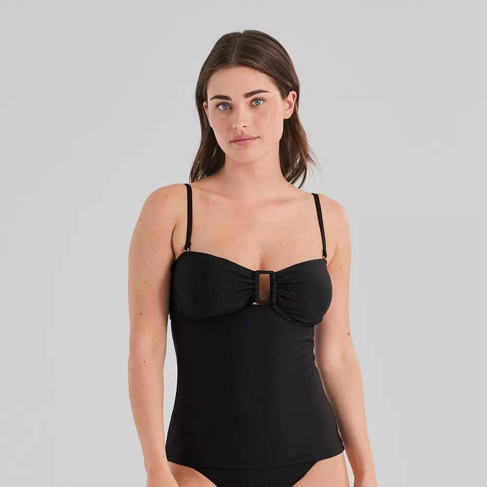 Women's Freshwater Square Ring Bandeau Tankini, Size: XS, Black Product Image
