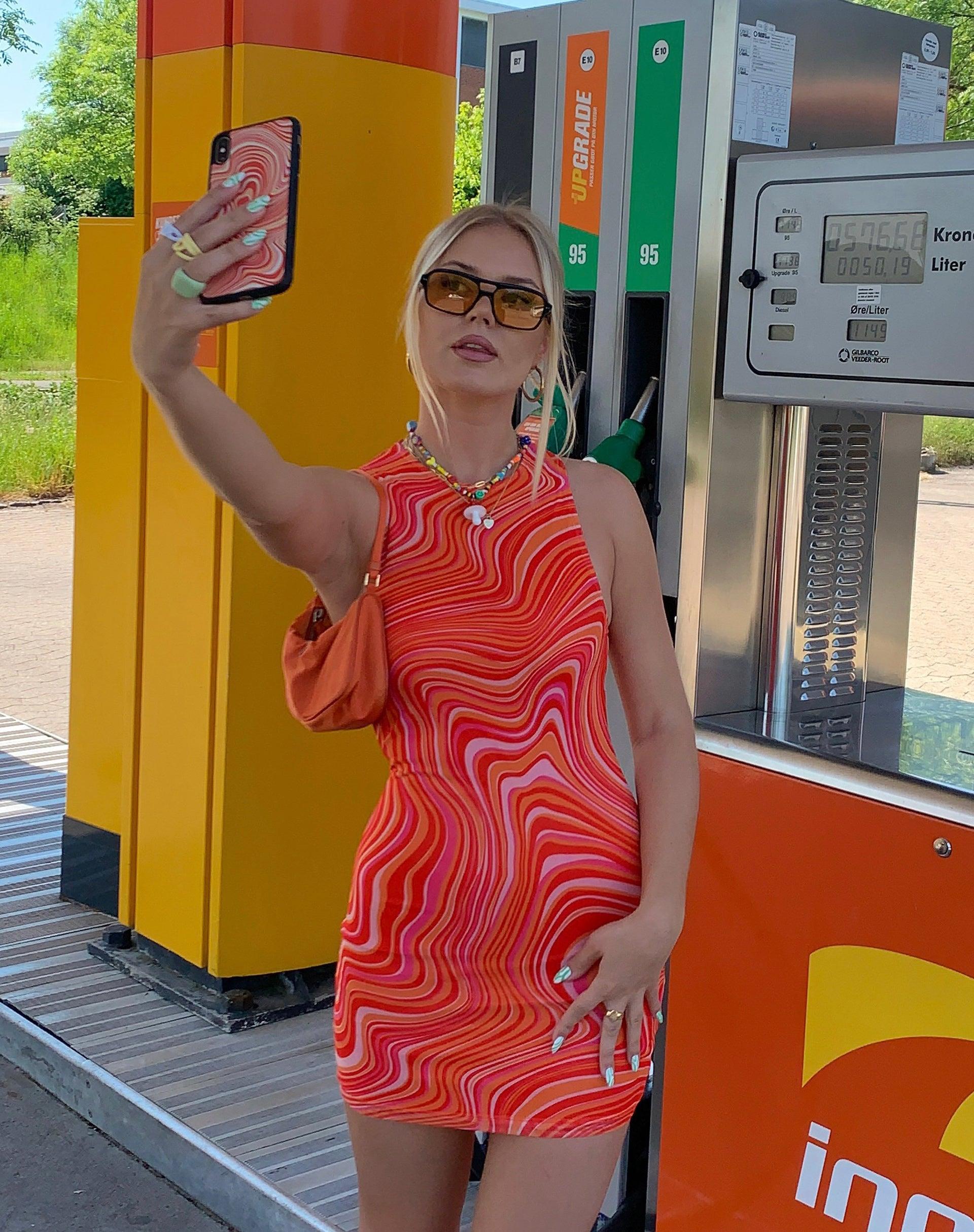 Brigitta Mini Dress in 70's Ripple Tangerine Product Image