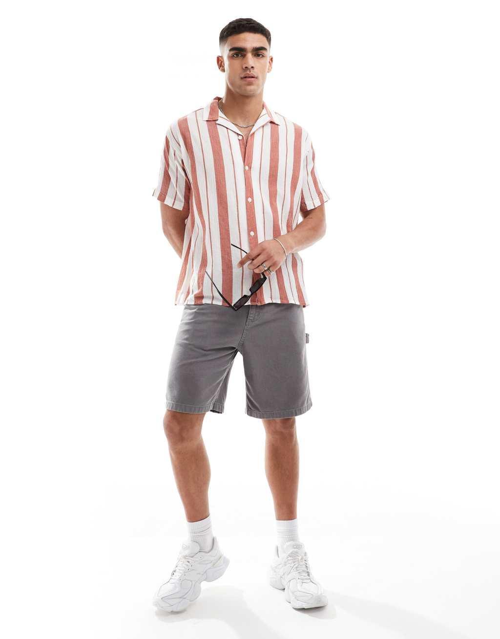 Jack & Jones revere collar wide stripe shirt in orange Product Image