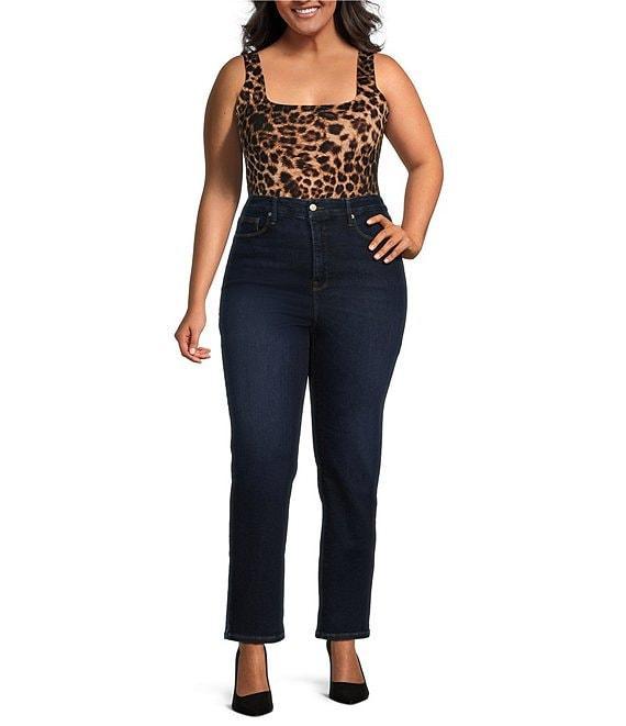 Good American Plus Soft-Tech Good Classic Slim High Rise Straight Jeans Product Image