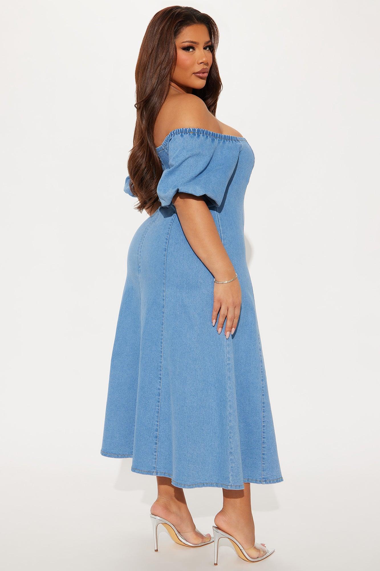 Meet At The Vineyard Denim Midi Dress - Light Wash Product Image