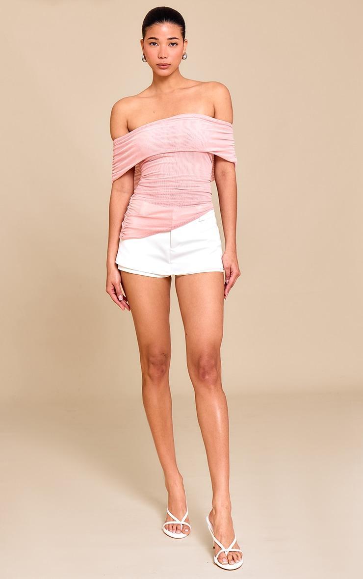 Pale Rose Mesh Foldover Ruched Bandeau Top Product Image