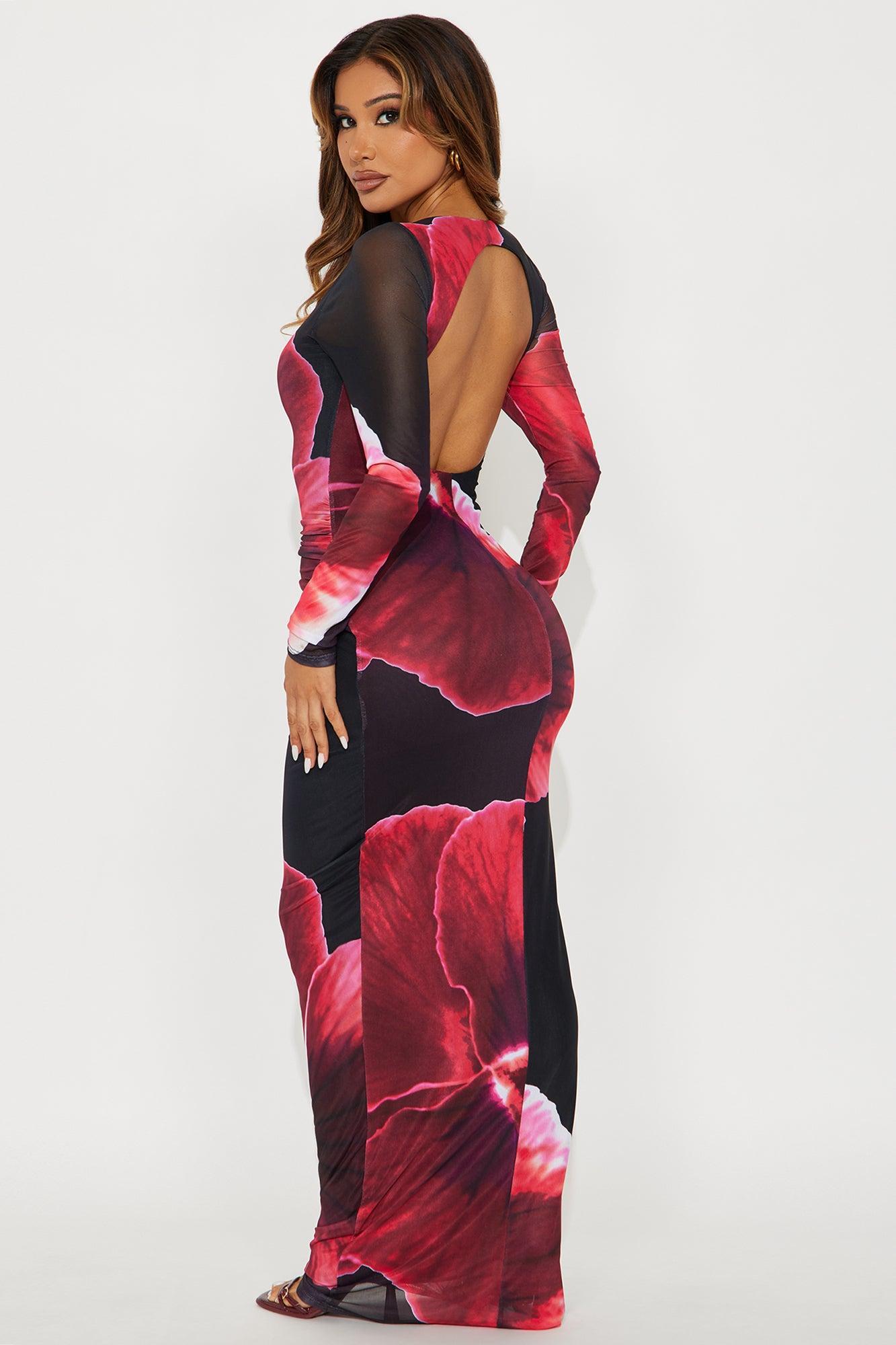 Tropics Mesh Backless Maxi Dress - Black/combo Product Image