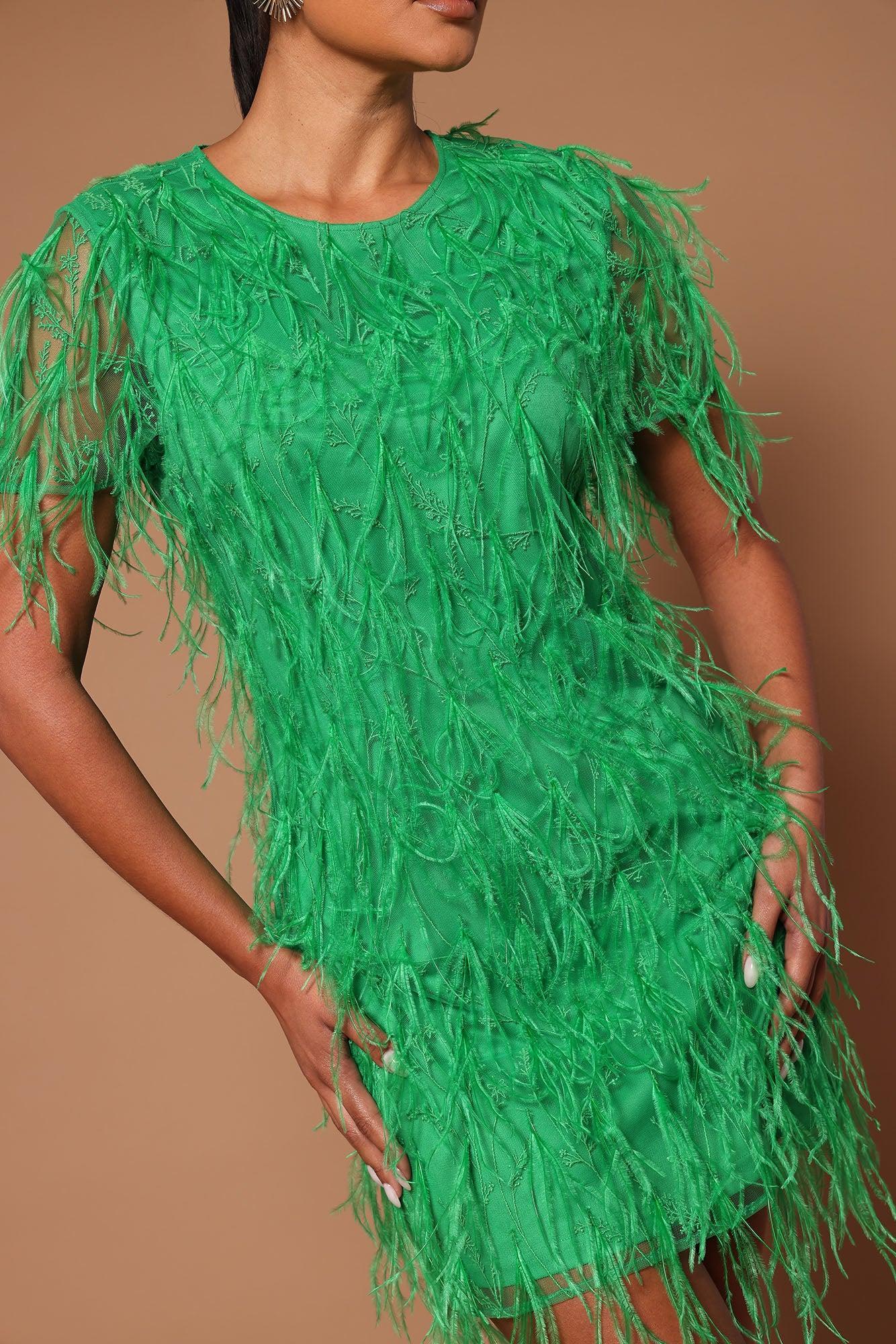 Layla Feather Mini Dress - Green Product Image