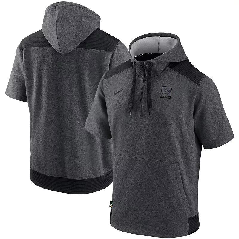 Mens Nike Heathered Charcoal/Black Oakland Athletics Authentic Collection Dry Flux Performance Quarter-Zip Short Sleeve Hoodie Product Image