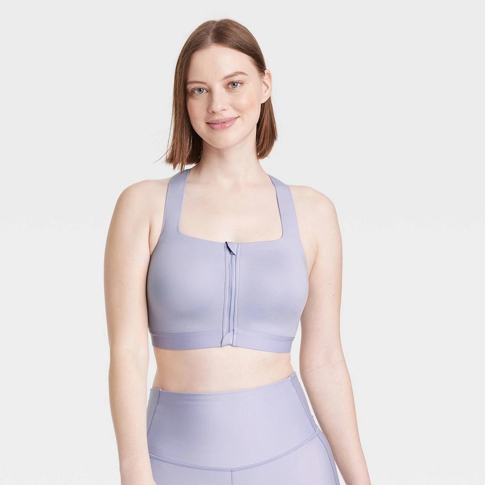 Women's Sculpt High Support Zip-Front Sports Bra - All In Motion™ Black 34B: Adjustable Strap, Molded Cup Product Image