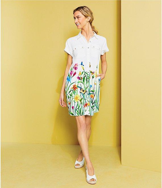 John Mark Floral Point Collar Short Sleeve Button Front Shirt Dress Product Image