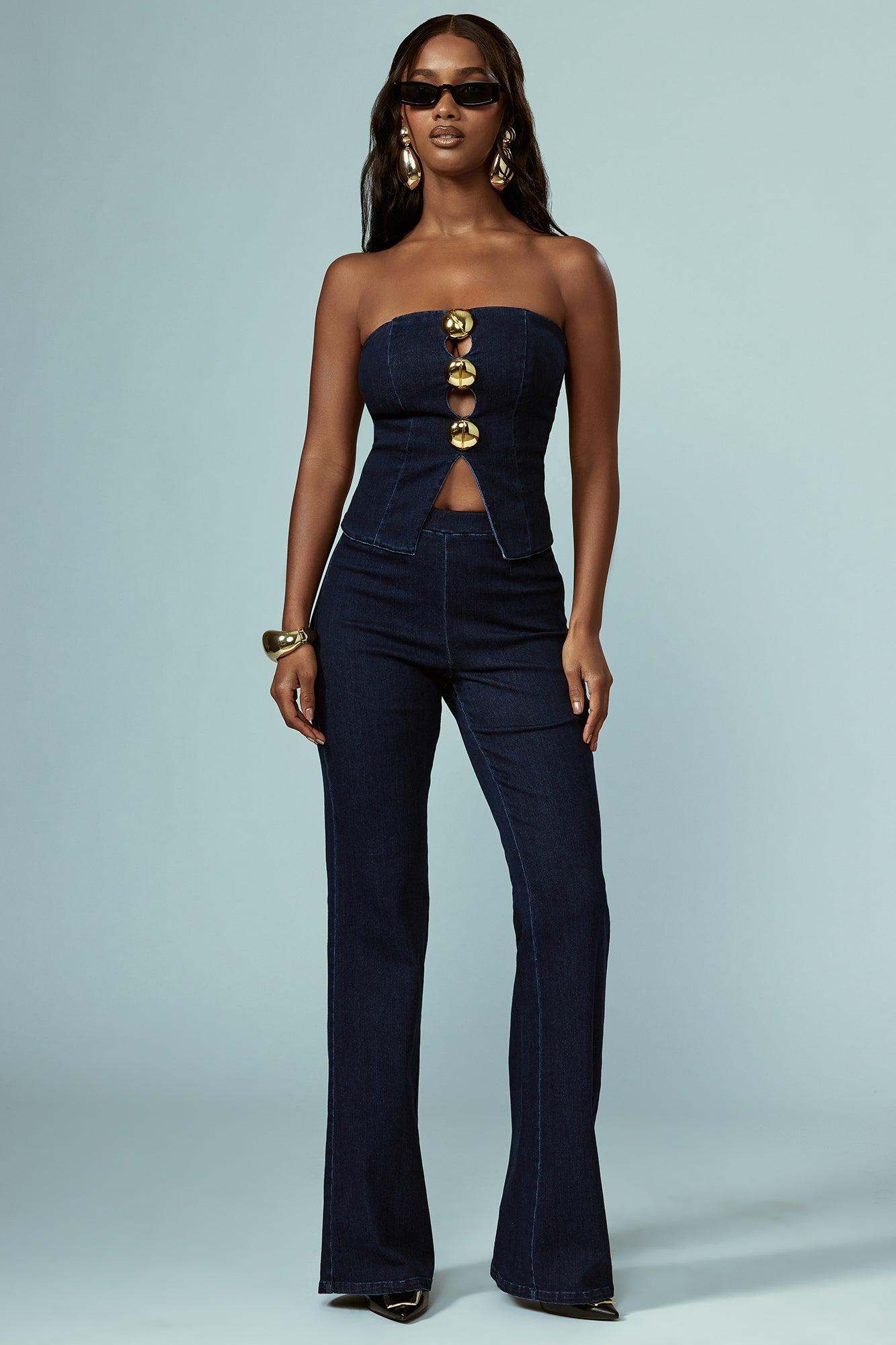 Olivia Denim Pant Set - Dark Wash Product Image