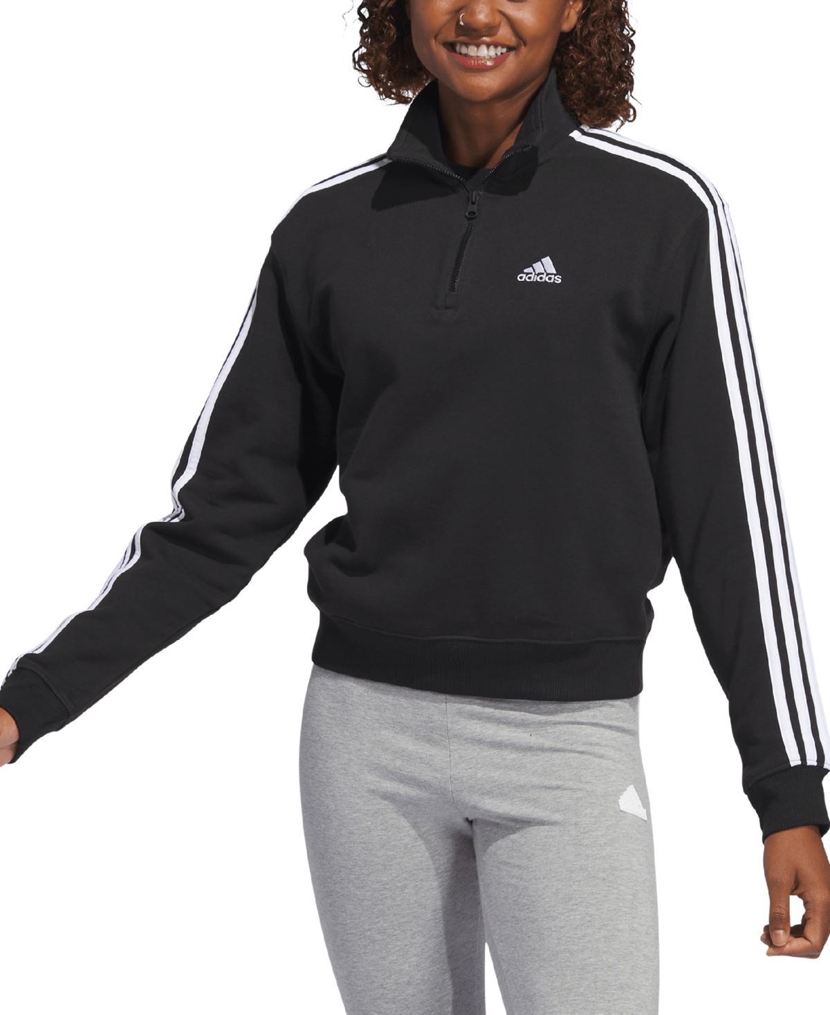 adidas Essentials 3-Stripes French Terry 1/4 Zip (Medium Grey Heather/White) Women's Clothing Product Image