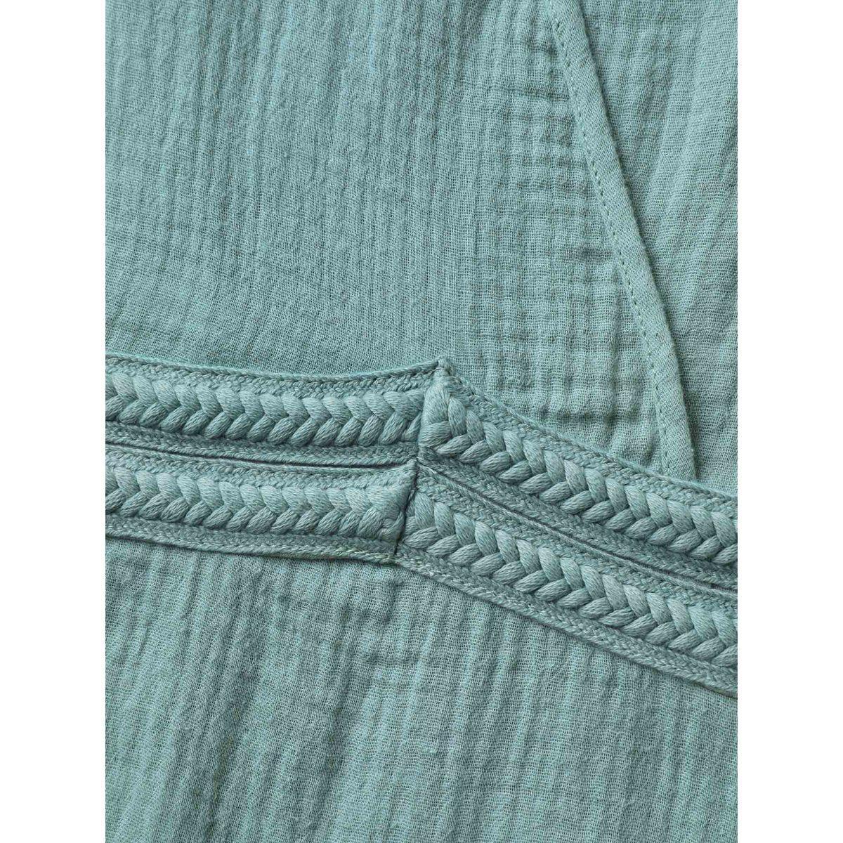 Plus Size Cotton Textured Cinched-Waist A-Line Midi Dress Teal Women V-neck Sleeveless Curvy BloomChic 12/L Product Image