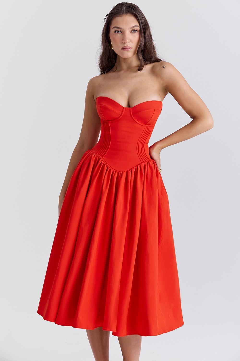 Mademoiselle Italian Rose Print Tulle Midi Dress Product Image