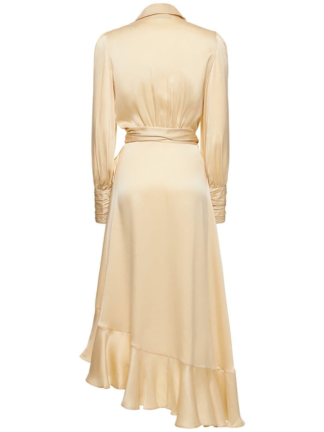 ZIMMERMANN Silk Wraparound Midi Dress In White Product Image