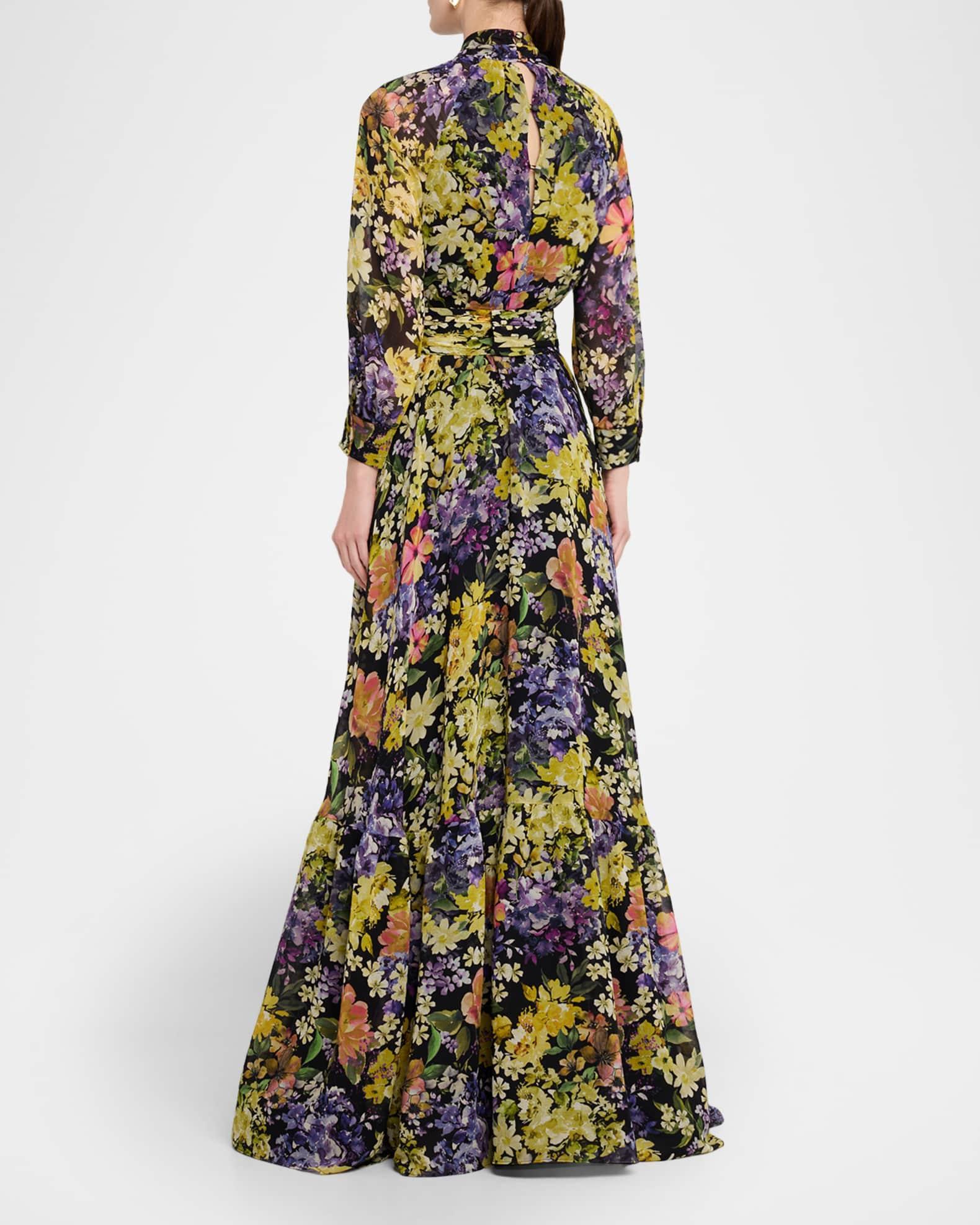 Floral-Print Flounce Chiffon Gown Product Image