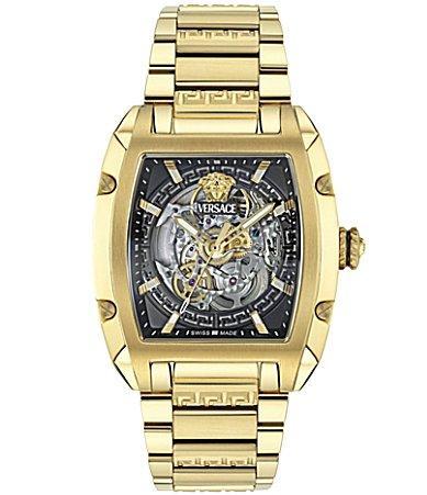Mens Dominus IP Yellow Gold Skeleton-Dial Bracelet Watch, 42x49.5mm Product Image