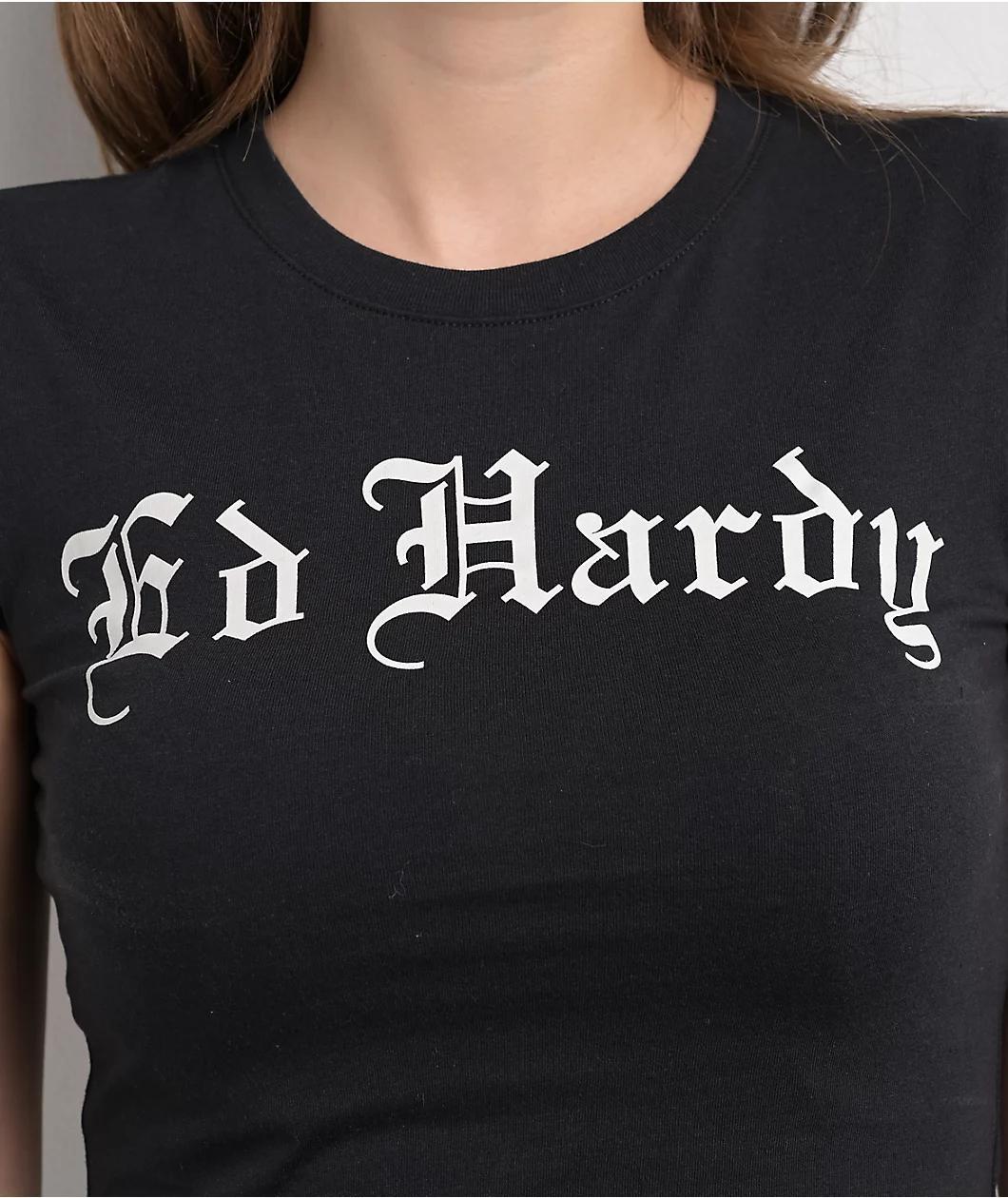 Ed Hardy Cross Heart Cap Sleeve Black T-Shirt Product Image
