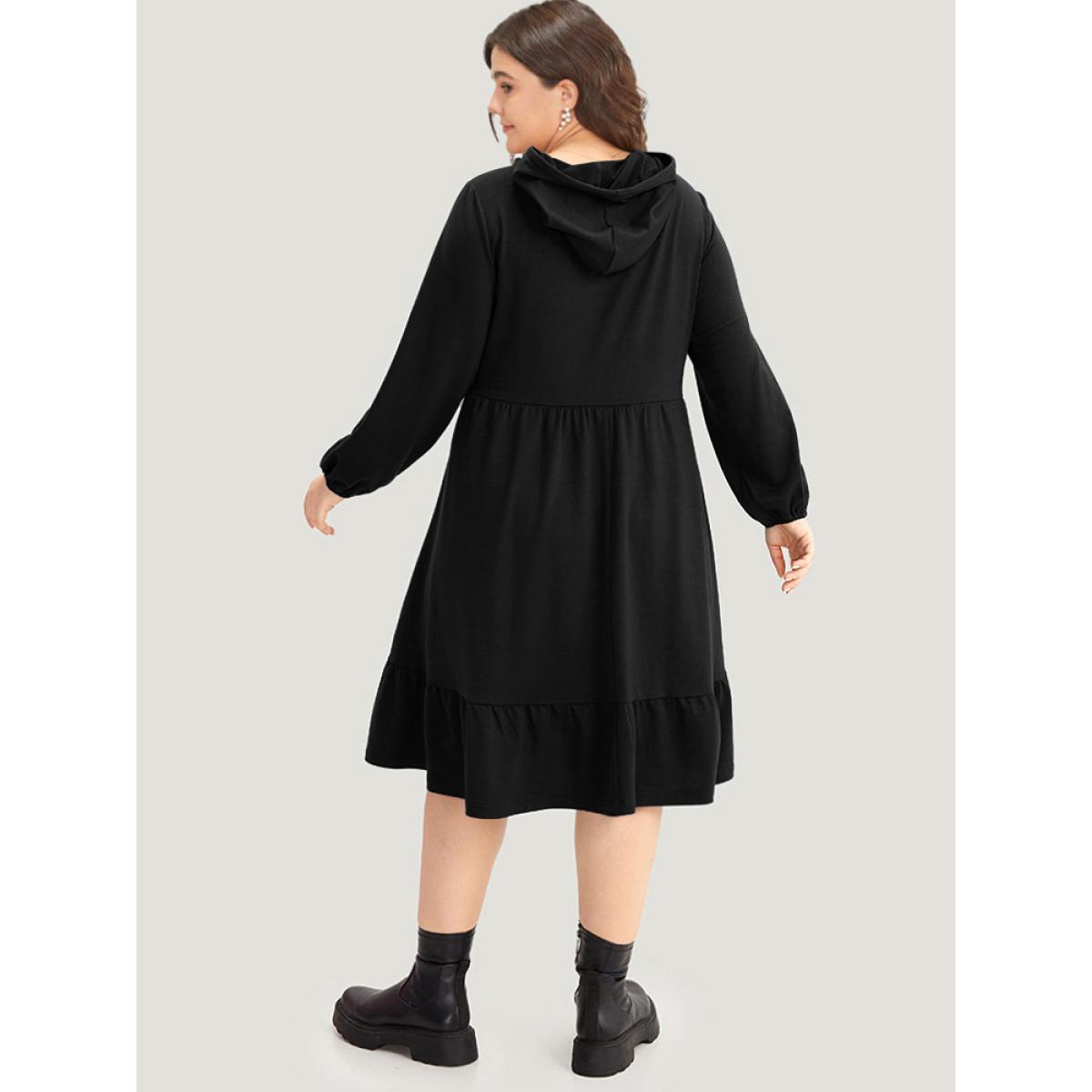 Plus Size Hooded Lantern Sleeve Flutter Hem Dress Indigo Women Casual Elastic cuffs Hooded Long Sleeve Curvy Midi Dress BloomChic 22-24/3X Product Image