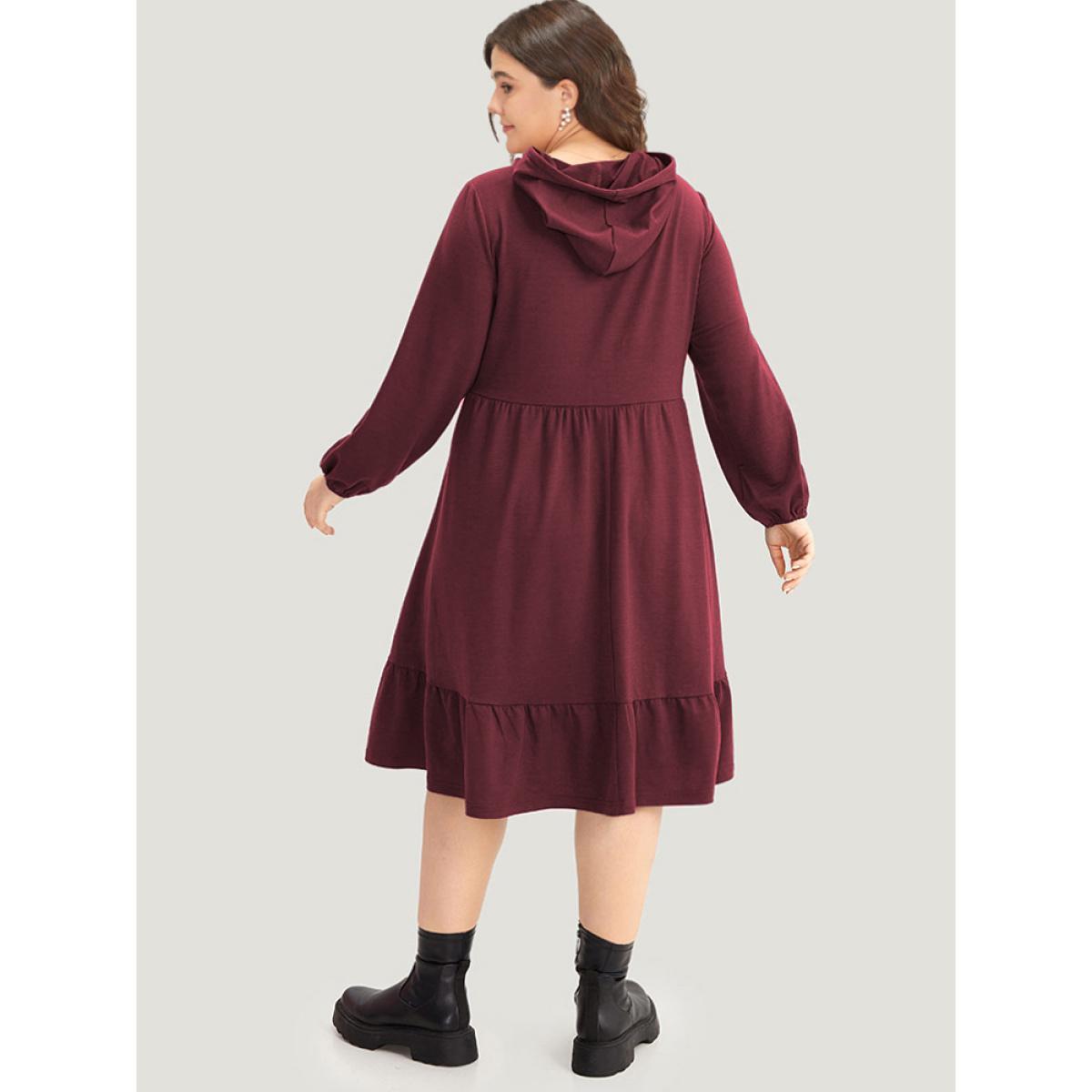 Plus Size Hooded Lantern Sleeve Flutter Hem Dress Indigo Women Casual Elastic cuffs Hooded Long Sleeve Curvy Midi Dress BloomChic 22-24/3X Product Image