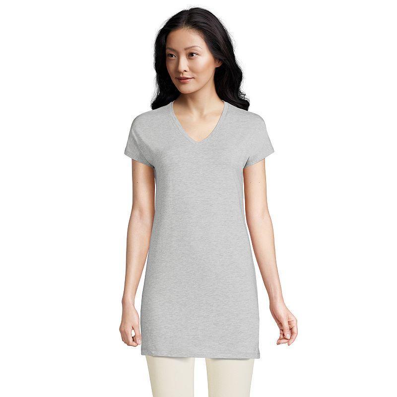 Womens Lands' End Jersey Extra Long V-Neck Tunic, Women's, Size: Medium, Pale Grey Blue Product Image