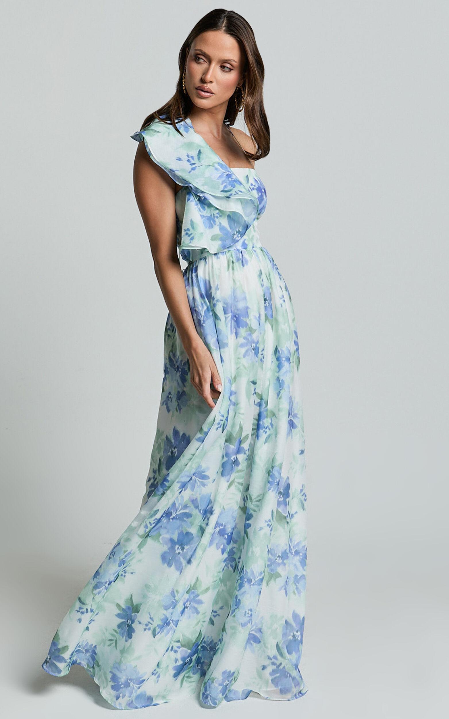 Amalie The Label - Fleur Halter Ruffle Detail A Line Maxi Dress in Elysian Print Product Image