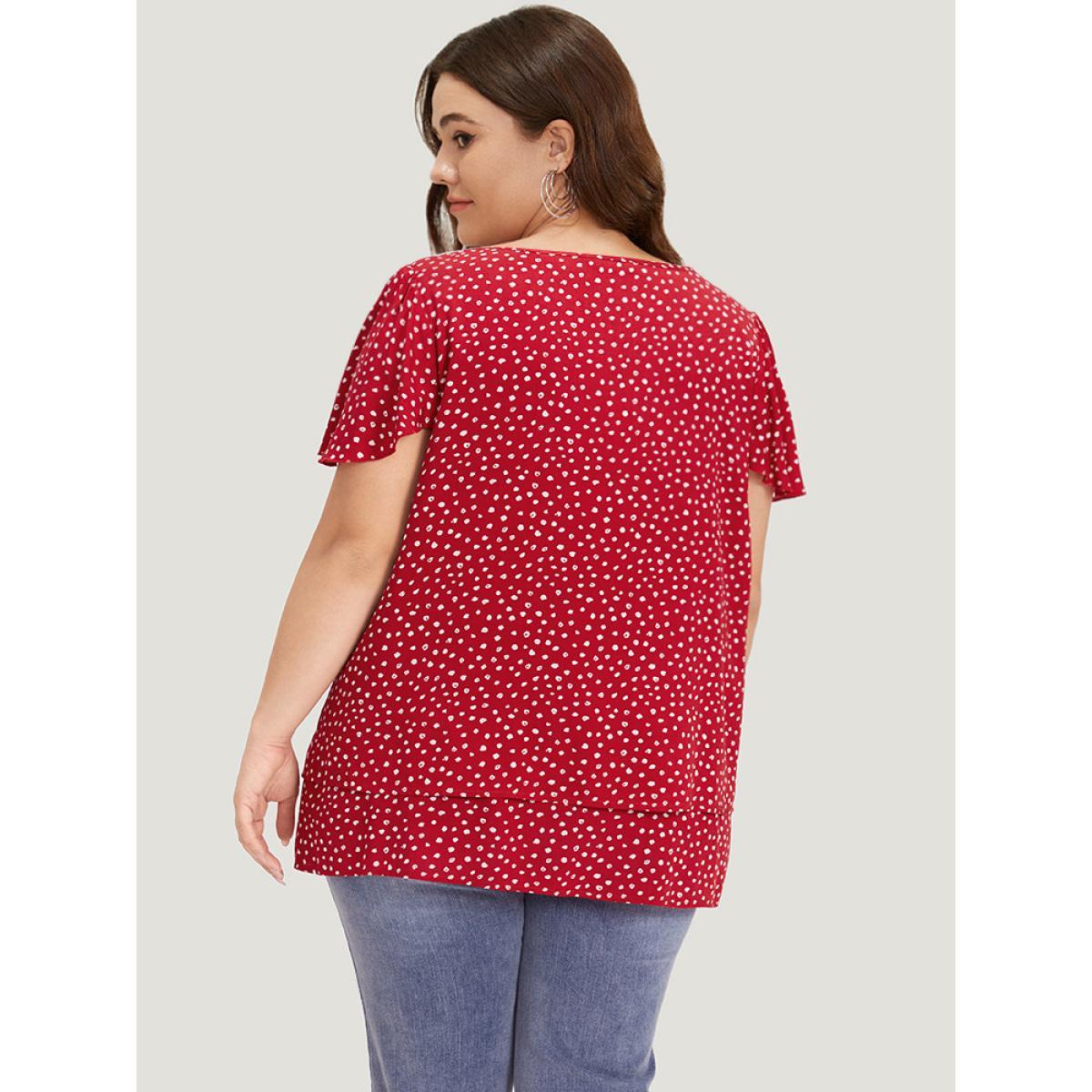 Plus Size Scarlet Polka Dot Keyhole Flutter Sleeve Layered Hem Blouse Women Elegant Short sleeve Keyhole Cut-Out Dailywear Blouses BloomChic 22-24/3X Product Image