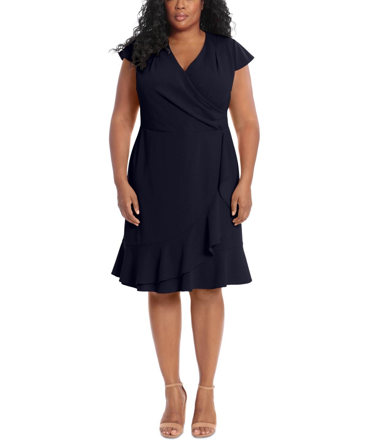 Plus Size London Times Cascade Ruffle Faux-Wrap Dress, Women's, Size: 16 W, Light Blue Product Image