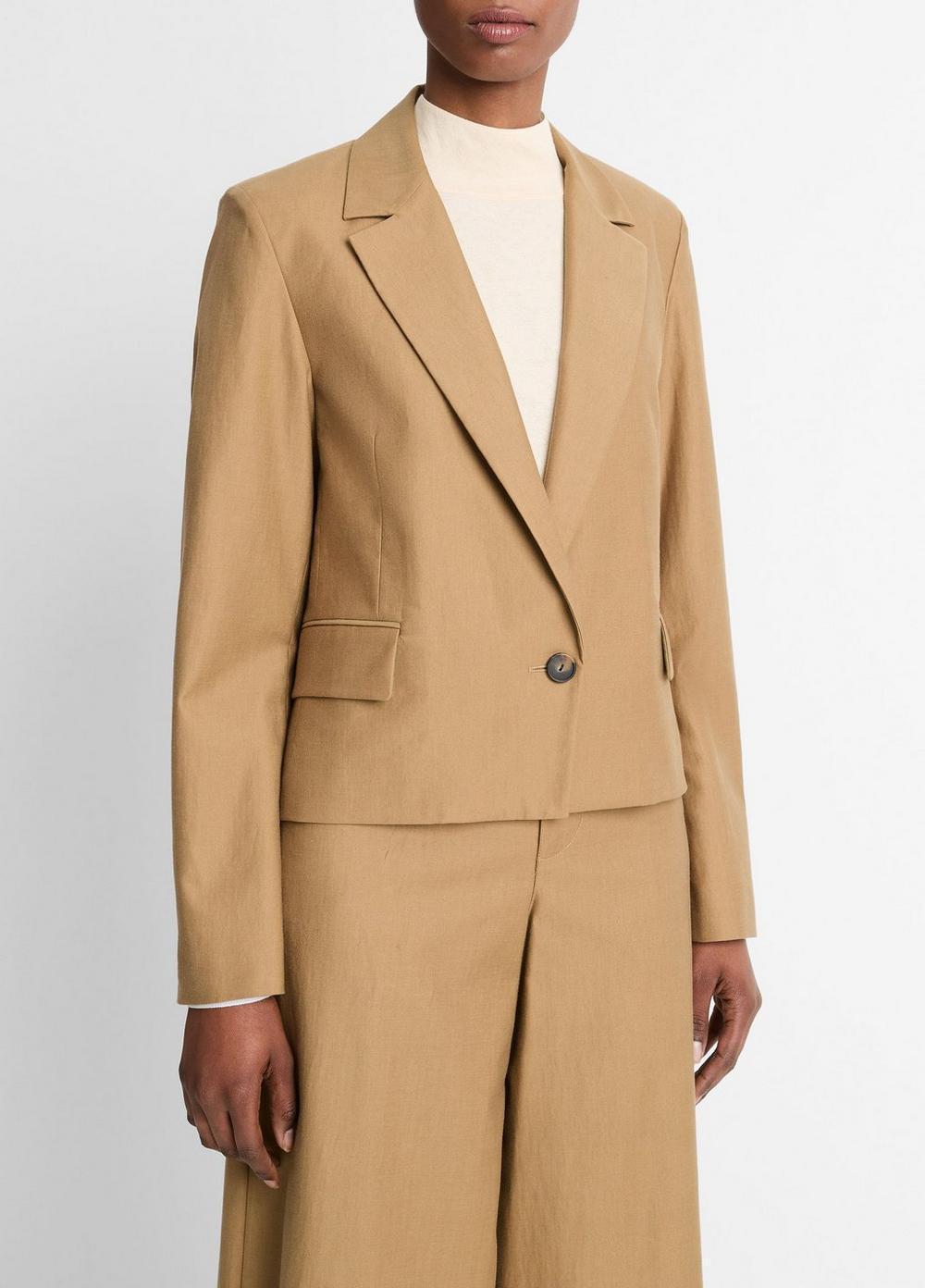 Womens Italian Cotton-wool Cropped Blazer, Light Oak Wood, Size 14 Vince Product Image