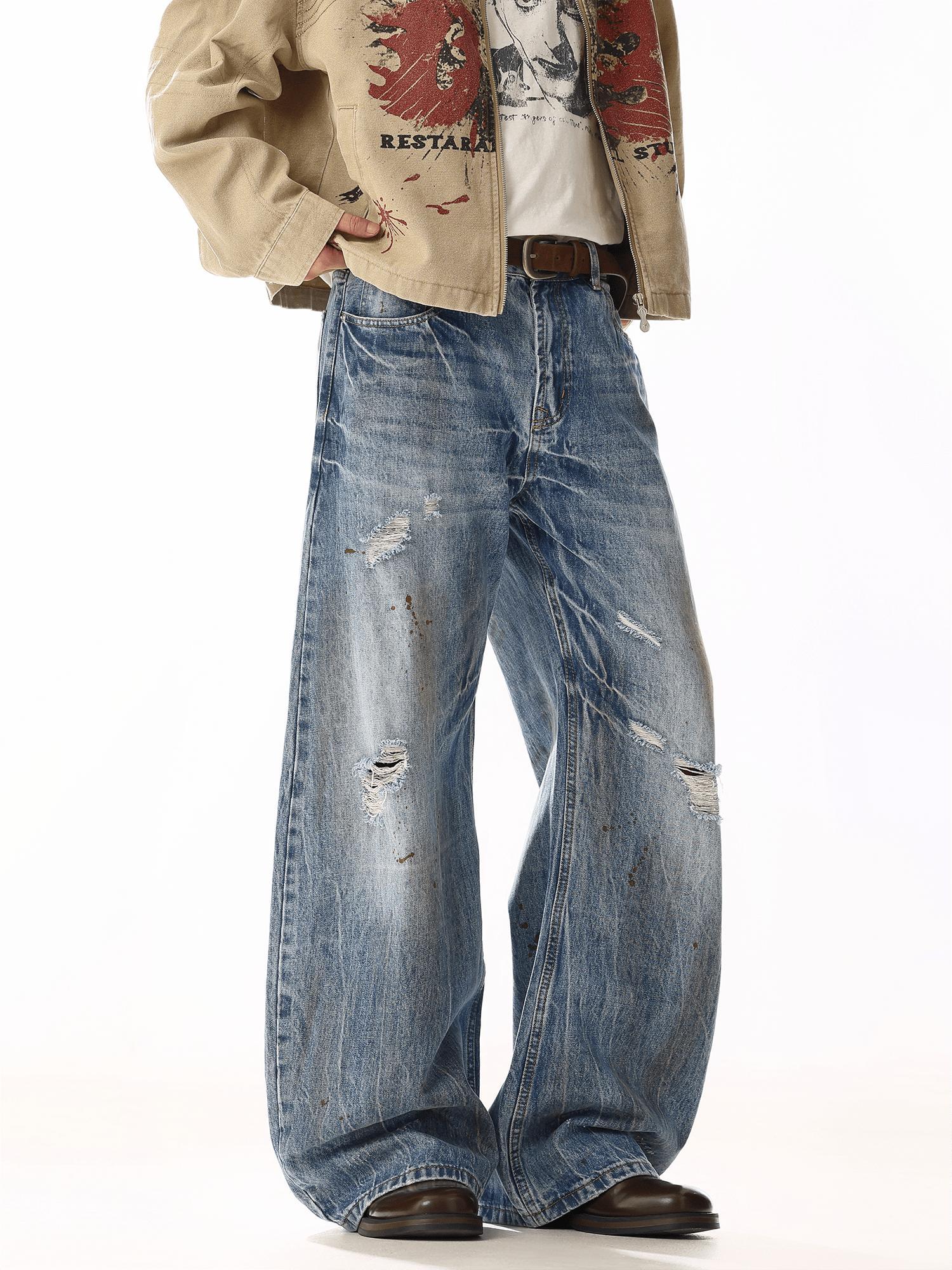 RT No. 19813 BLUE DISTRESSED DENIM STRAIGHT JEANS Product Image