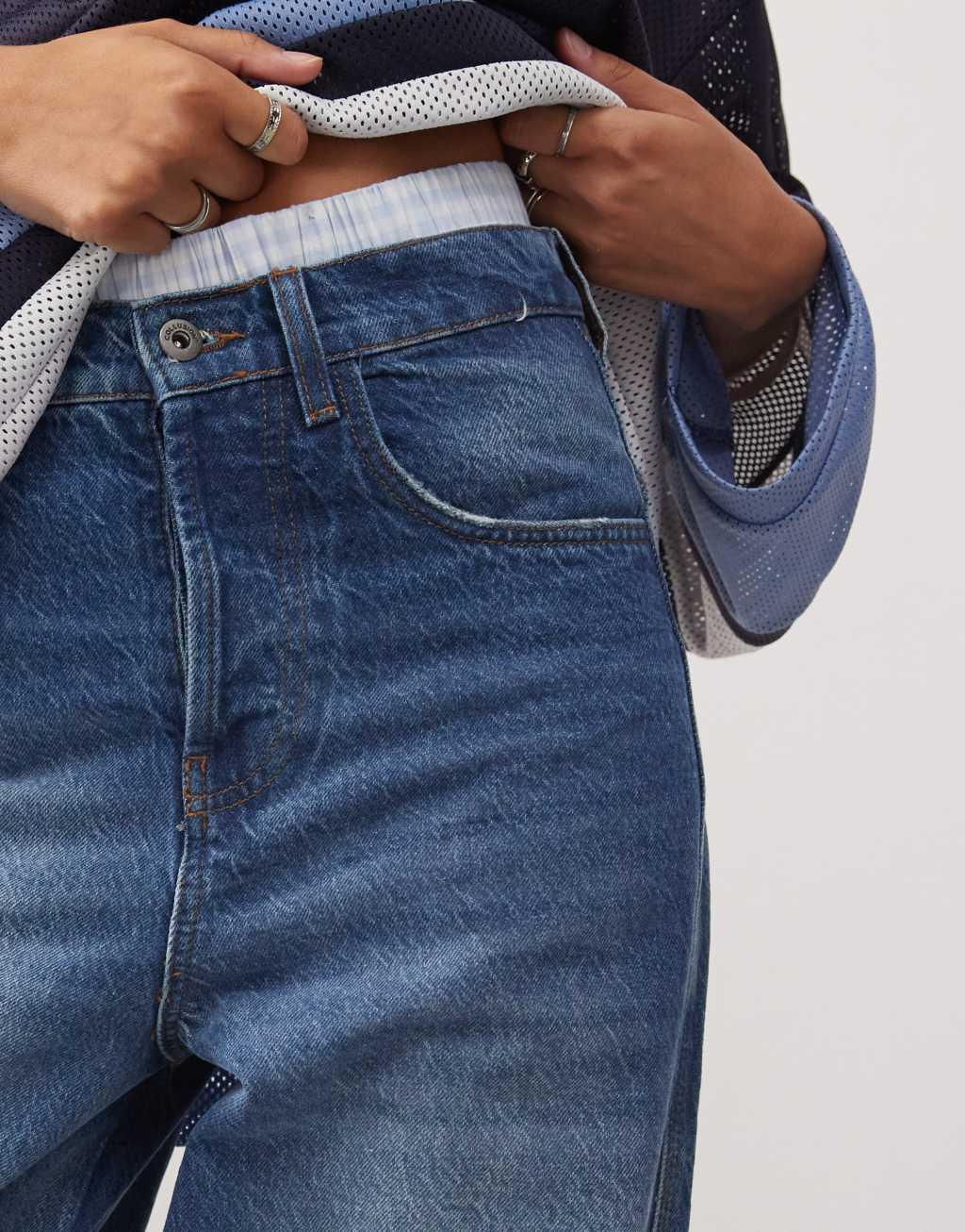 COLLUSION X002 baggy jeans with cuffs in bright wash Product Image