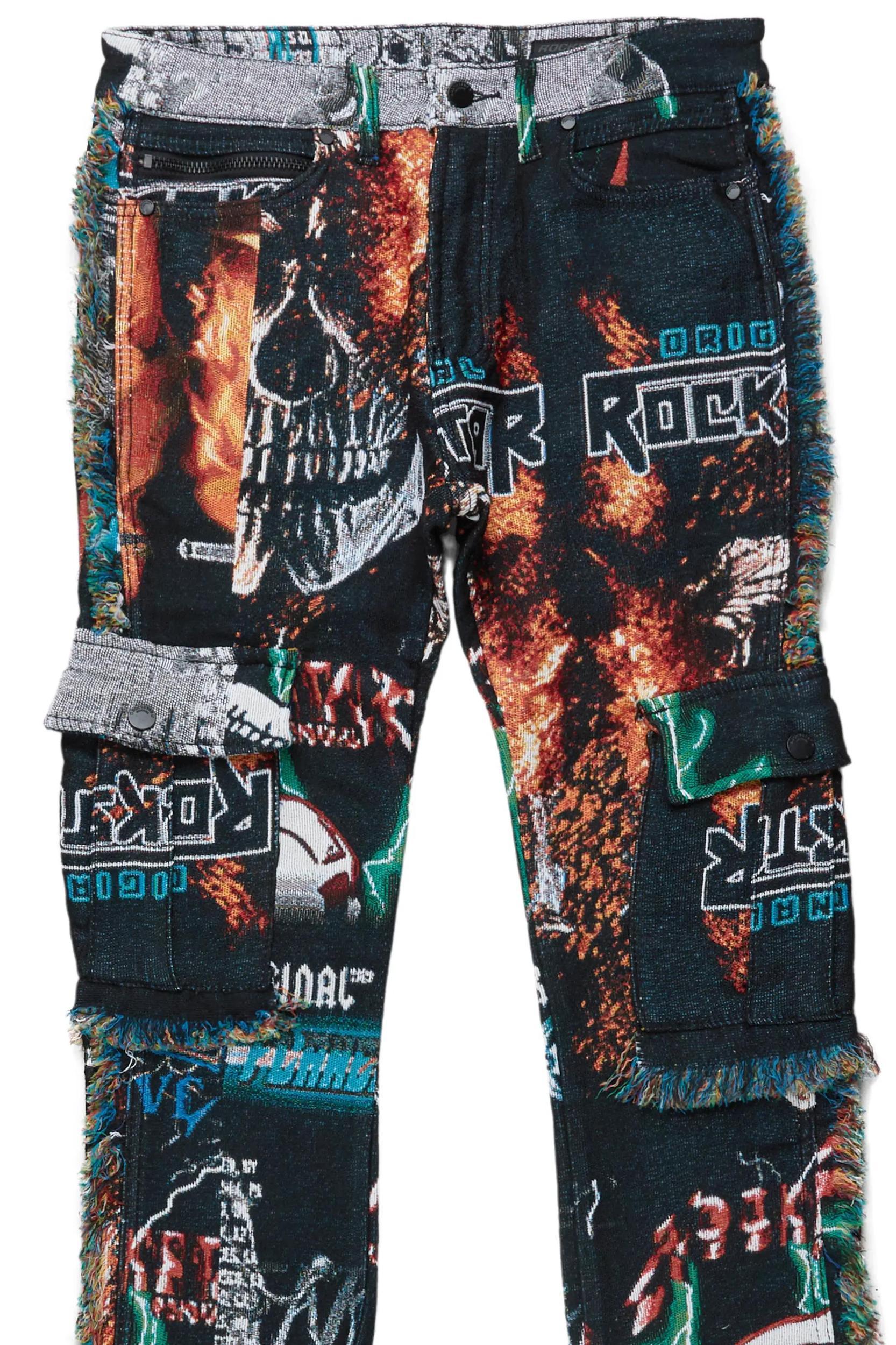 Zarin Black/ Multi Tapestry Stacked Flare Jean Male Product Image
