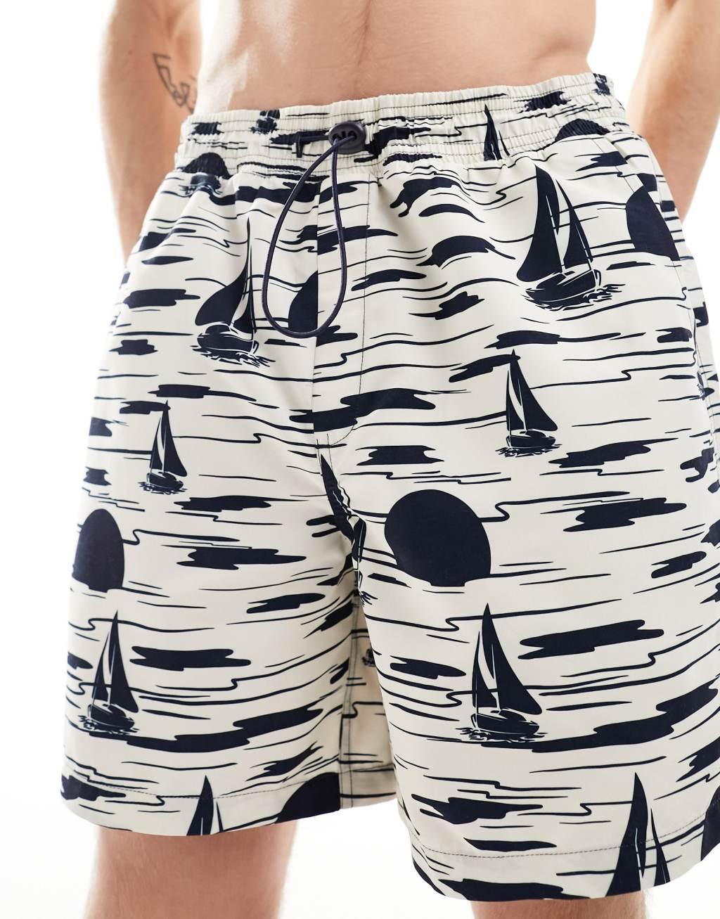 Hunky Trunks sunset boat swim shorts in off white Product Image