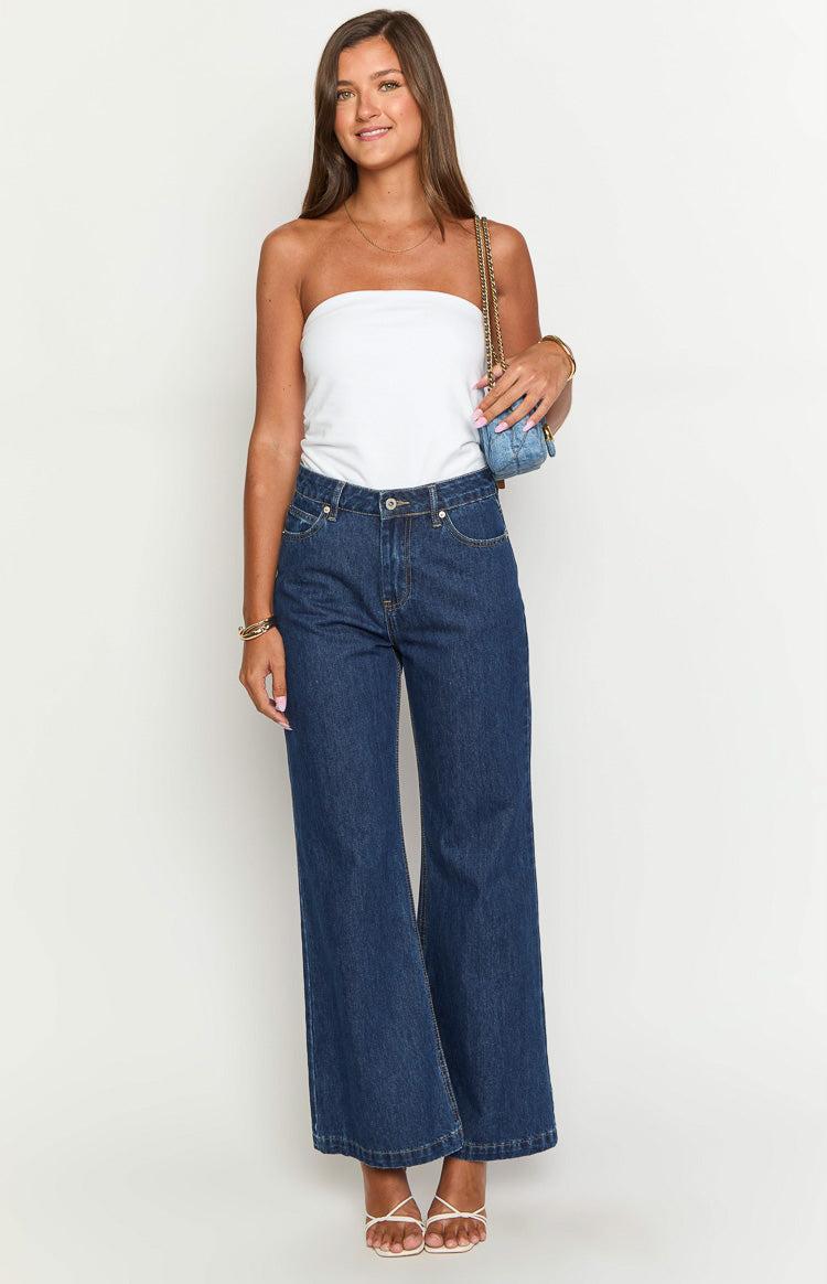 Lenny Dark Blue Denim Flare Jeans Product Image